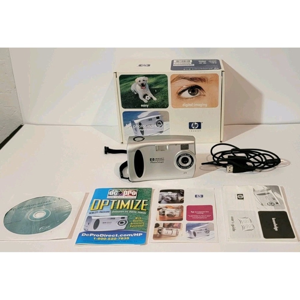 HP PhotoSmart 215 1.3MP Digital Camera Complete‎ Set Works *Parts Or Repair*